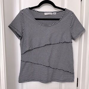 Sagharbor navy blue white striped stretch top size S